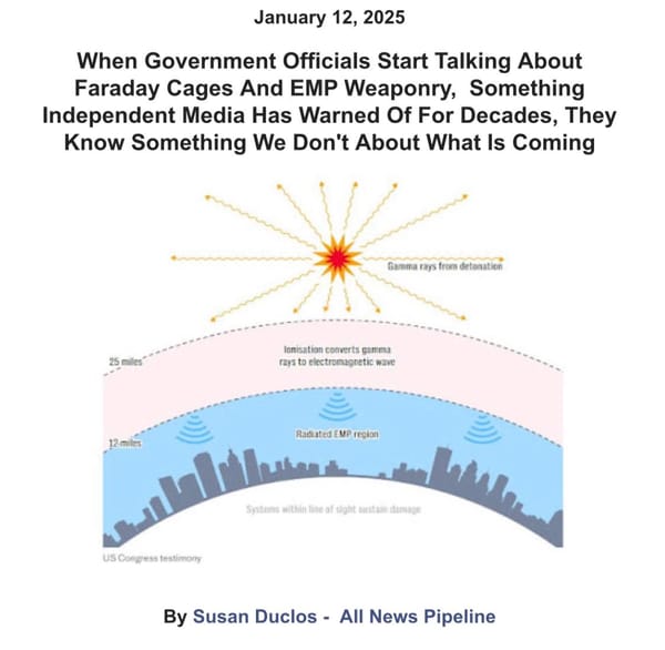 "When Government Officials Start Talking About Faraday Cages And EMP Weaponry,  Something Independent Media Has Warned Of For Decades, They Know Something We Don't About What Is Coming"